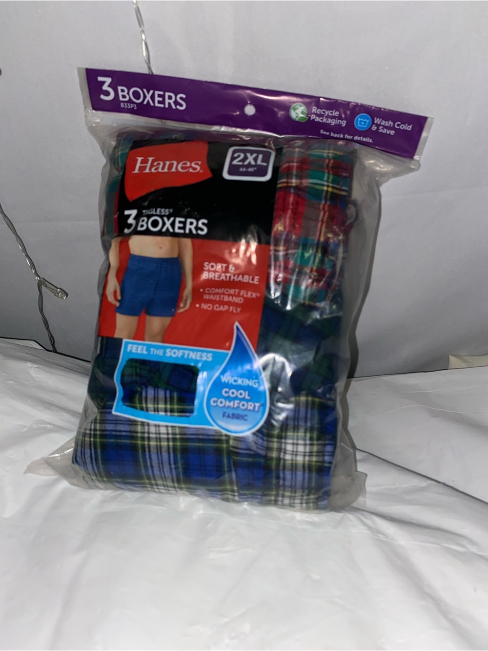 Hanes 3-Pack Plaid Boxers - Blue, Green, Red - 2XL